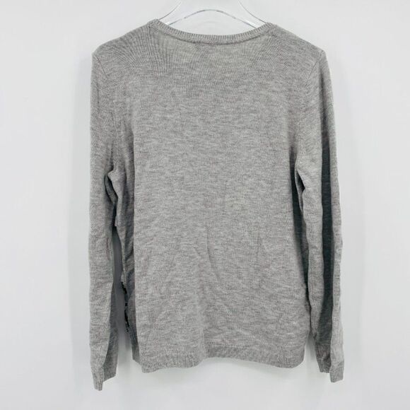 Talbots Petites Size Large Gray Fair Aisle Ruffled Lambswool Crewneck Sweater - Picture 7 of 7